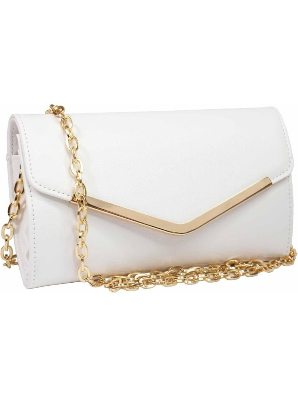 Women's White Clutch Purse Envelope With Detachable Chain Evening Handbag
